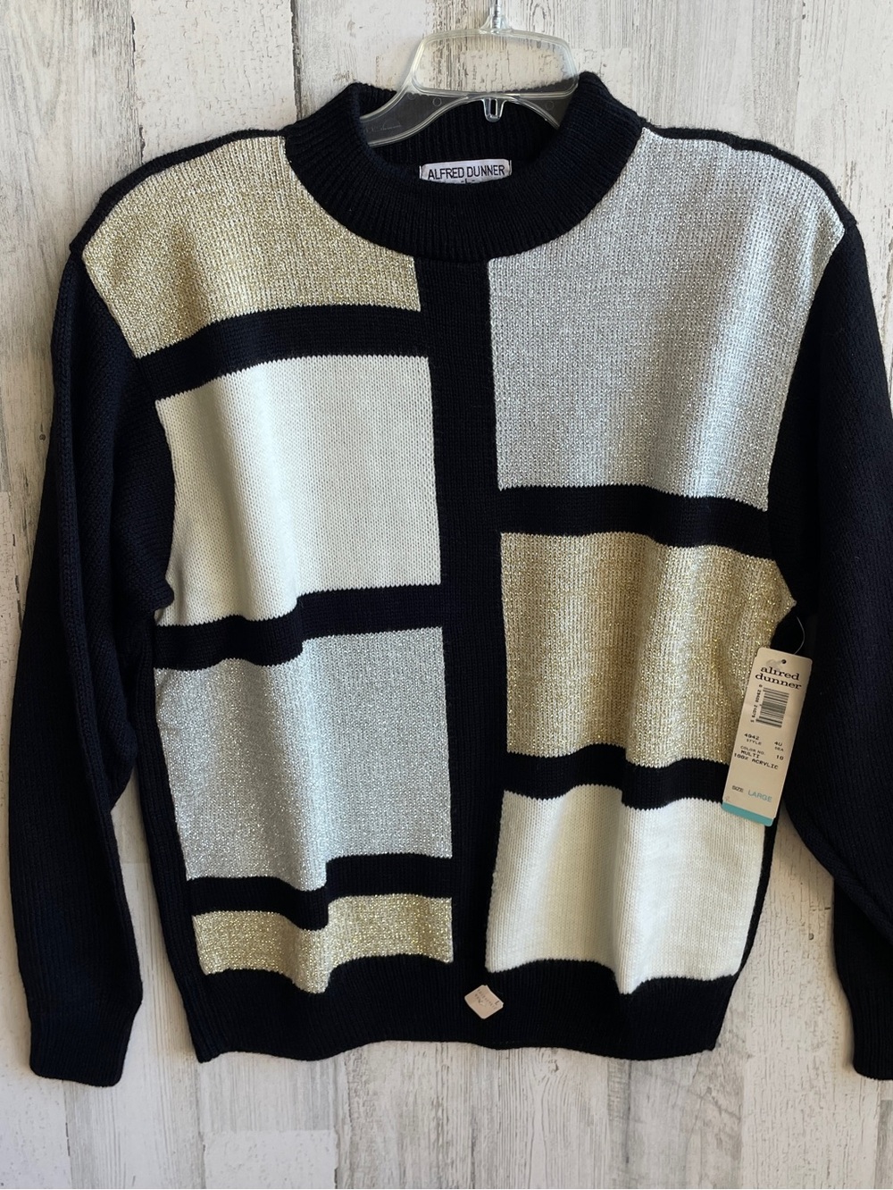 Deadstock Vintage Alfred Dunner Sweater NWT Metallic Silver & Gold Black & Cream